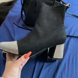 black suede rhinestone booties